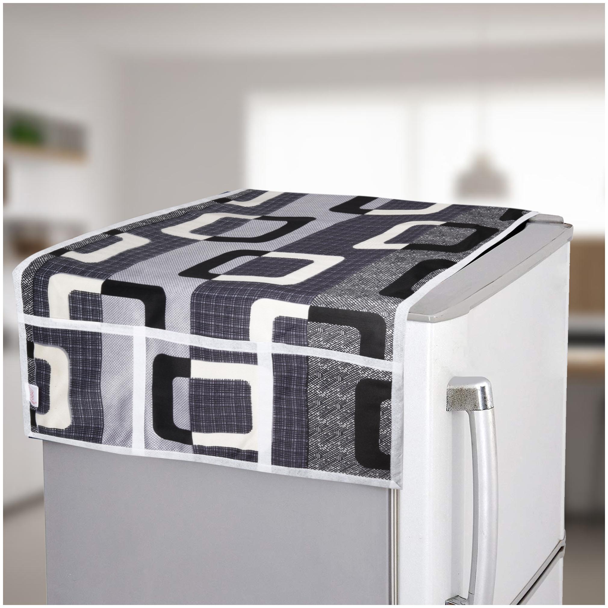 

E-RetailerTM Classic Fridge Top Cover with 6 Utility Pockets with Shaded Design (Color-Black Material- 3 Layered Quilted Polyester Cotton )