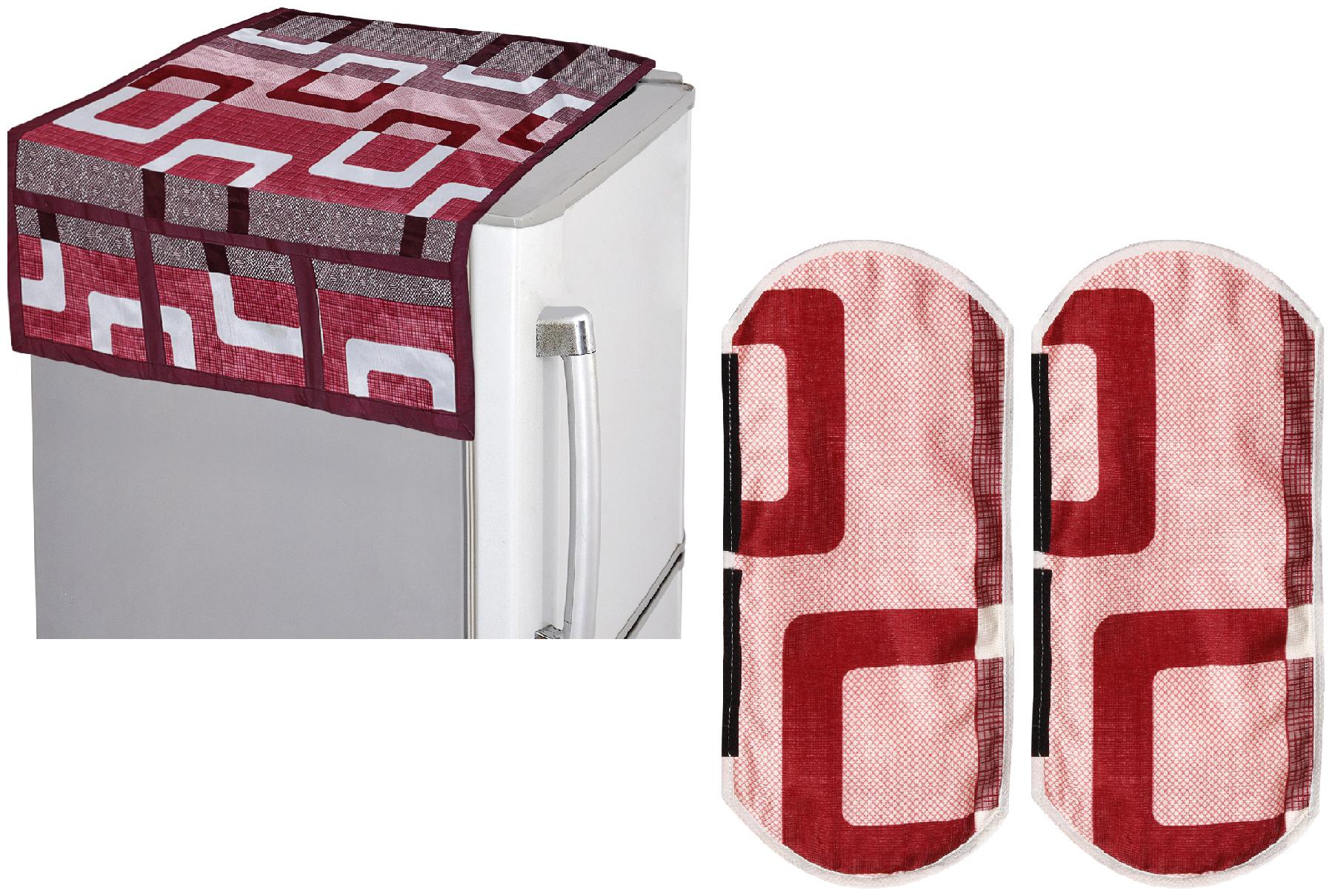 

E-Retailertm Combo Of Fridge Top Cover With 6 Utility Pockets And (2 Pc) Fridge Handle Cover For Double Door