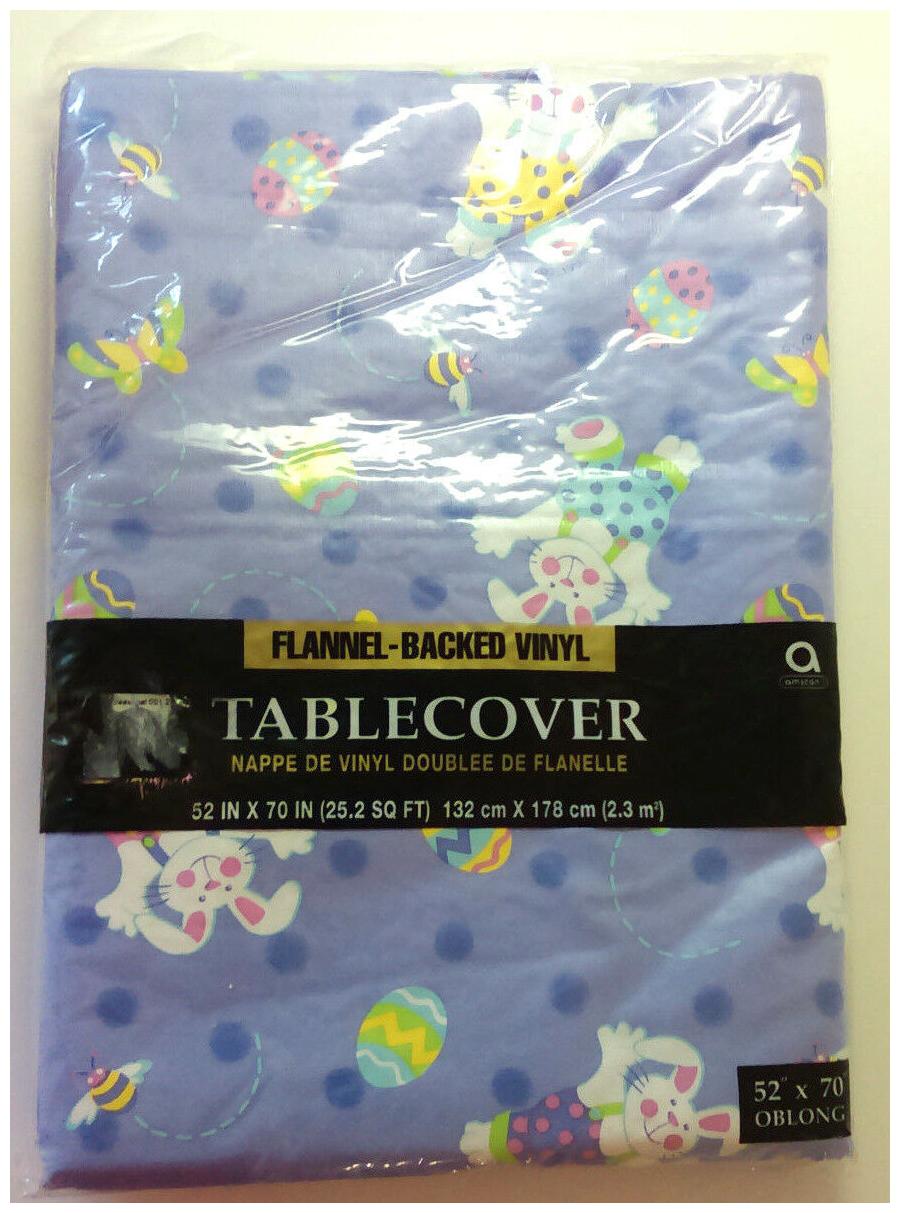 

Easter Egg Bunny Table Cover Oblong 52x70 NEW Flannel Backed Vinyl Lavender