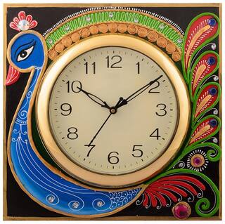 Buy Ecraftindia Wooden Peacock Design Artistic Wall Clock Online