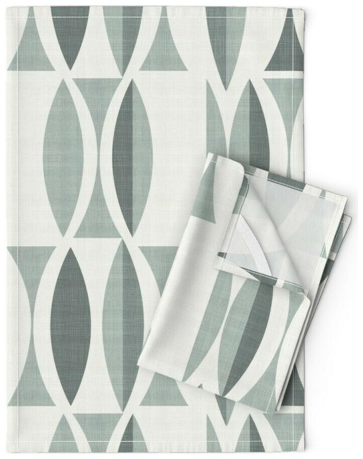 

Ecru Abstract Geometrical Mid Linen Cotton Tea Towels by Roostery Set of 2