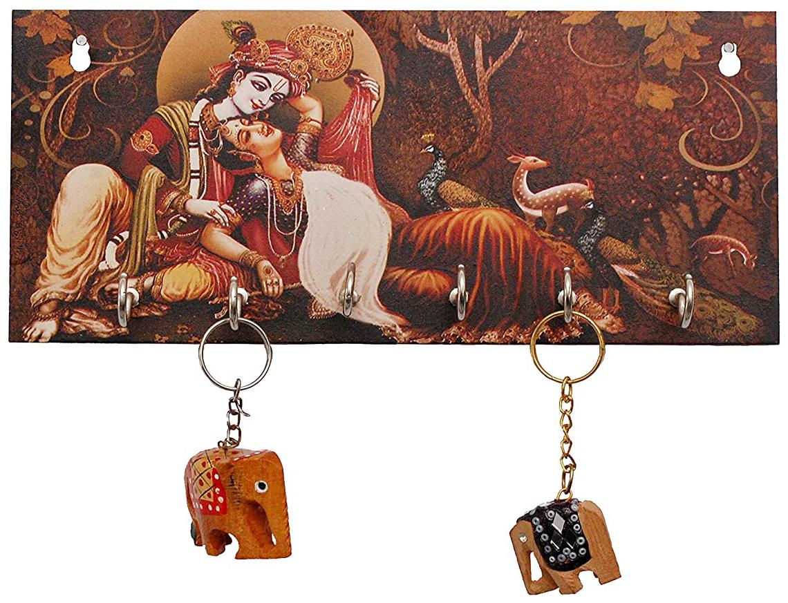 

Egal Hunt Beautiful Radha Krishna Wooden Key Holder (6 Hooks)