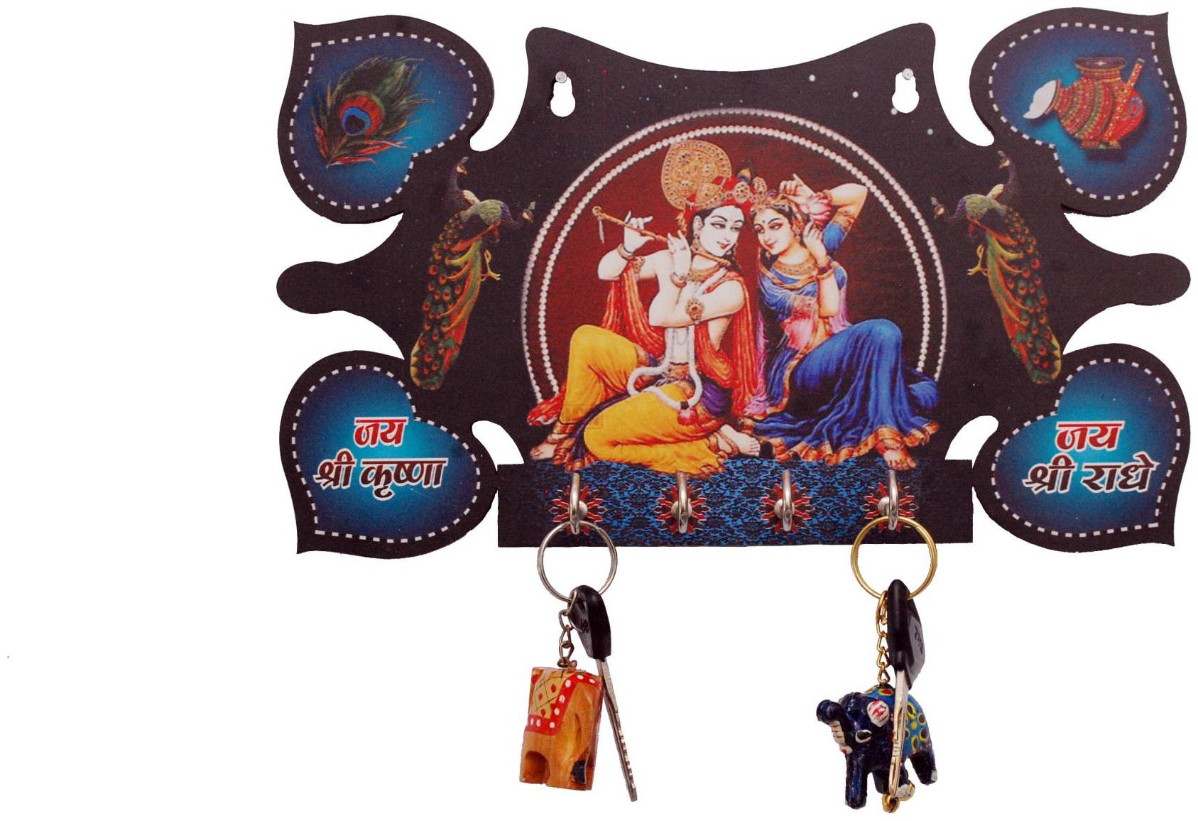 

Egal Hunt Beautiful Radha Krishna Wood Key Holder (4 Hooks Multicolor)
