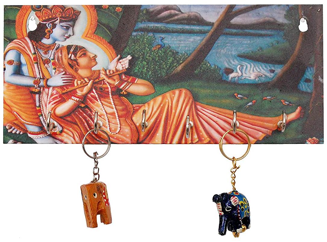 

Egal Hunt Beautiful Radha Krishna Wooden Key Holder (6 Hooks)