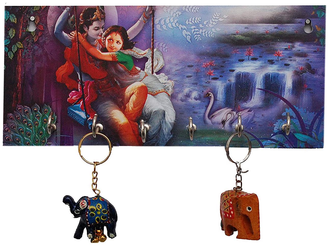 

Egal Hunt Beautiful Radha Krishna Wooden Key Holder (6 Hooks)