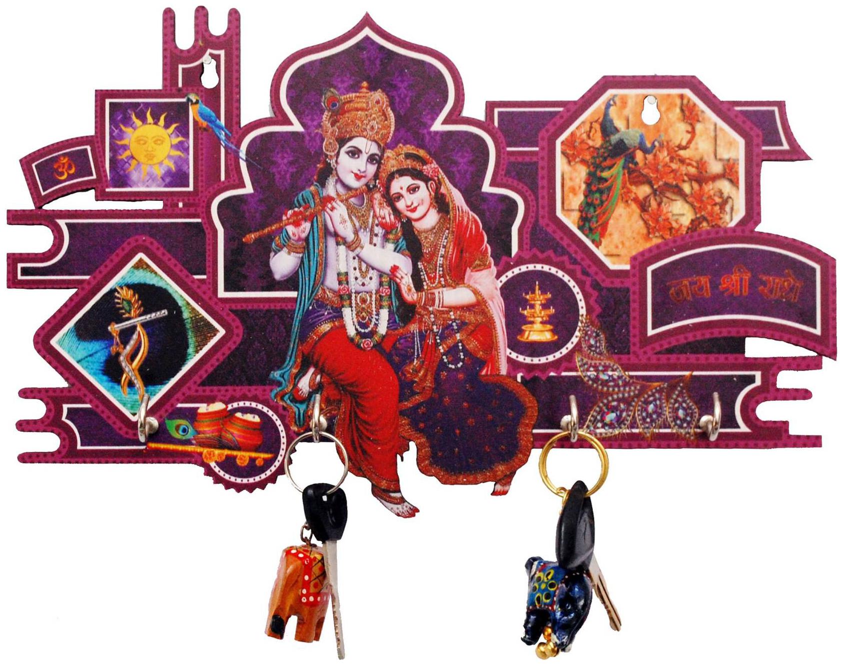

Egal Hunt Beautiful Radha Krishna Wood Key Holder (4 Hooks Multicolor)
