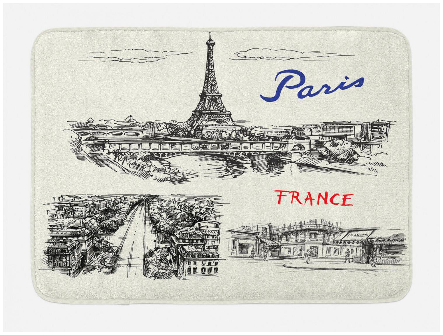 

Eiffel Tower Bath Mat Paris Sketch Art Non-Slip Plush Mat 29 5 X 17 5 Inches