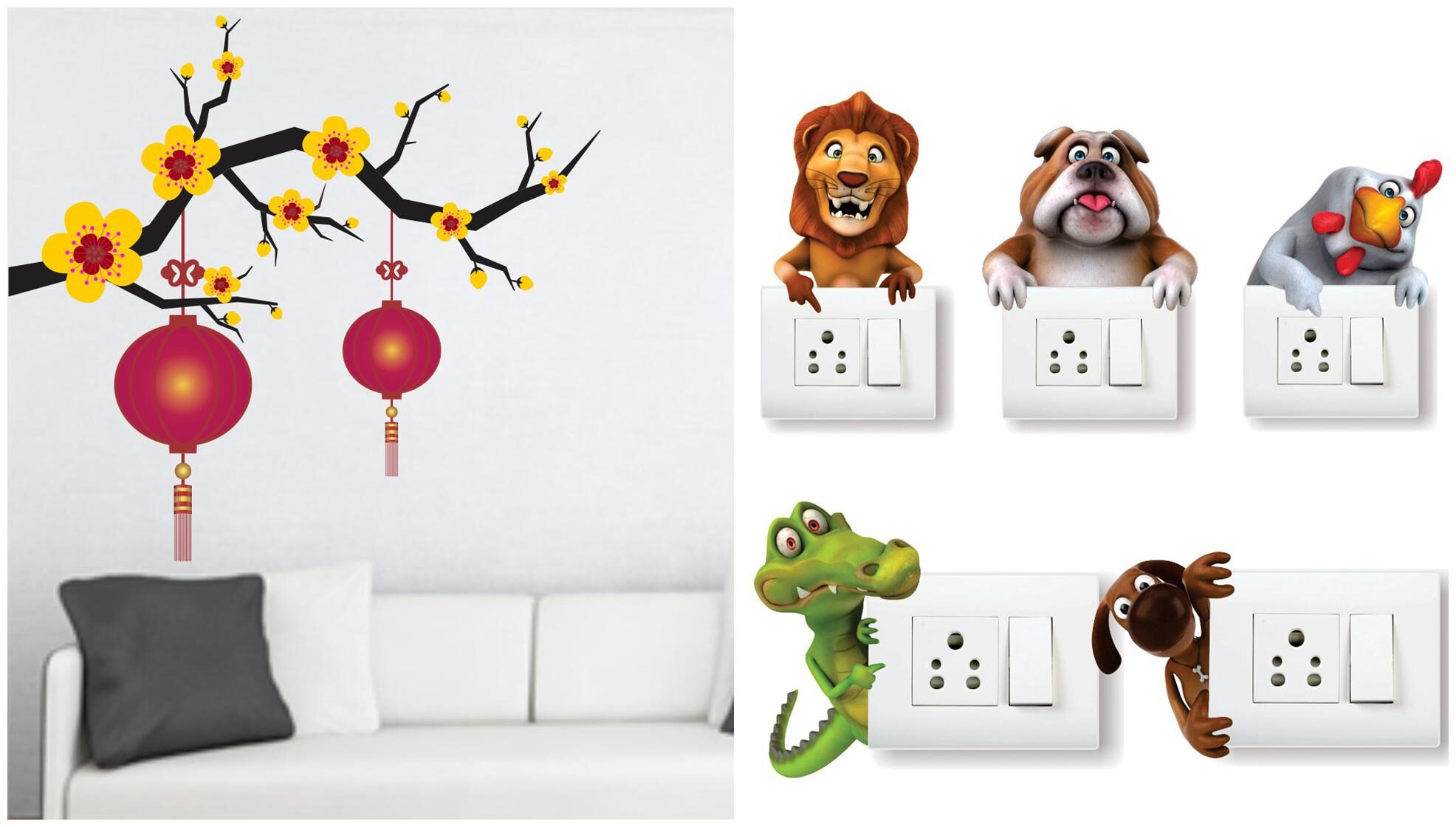

Eja Art Blooming Flowers With Lantern Wall And Switch Board Sticker