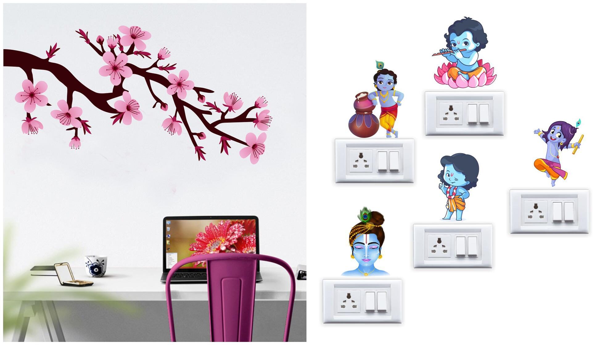 

Eja Art Branch With Beautiful Flower Wall And Switch Board Sticker