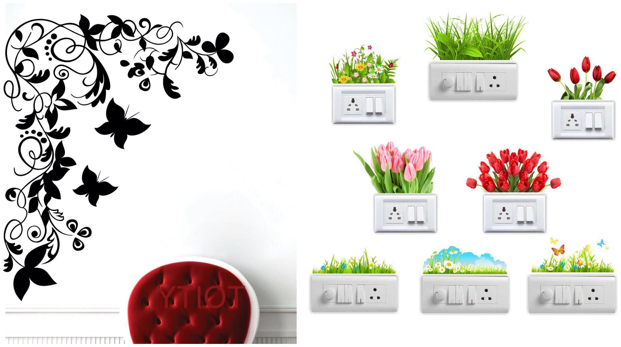 

Eja Art Butterfly Floral Corner Wall And Switch Board Sticker