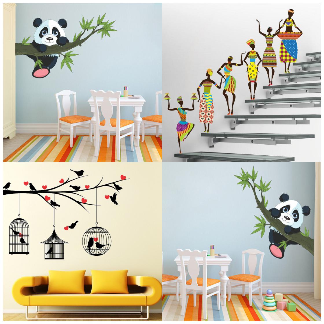 

EJA Art Combo of 4 Wall Sticker Panda Hanging On A Branch Panda Hanging On A Branch Tribal Lady Love Birds With Hearts