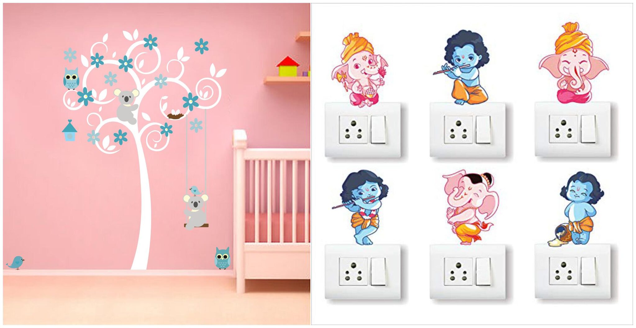 

Eja Art Cute Tree With Flower And Animals Wall And Switch Board Sticker