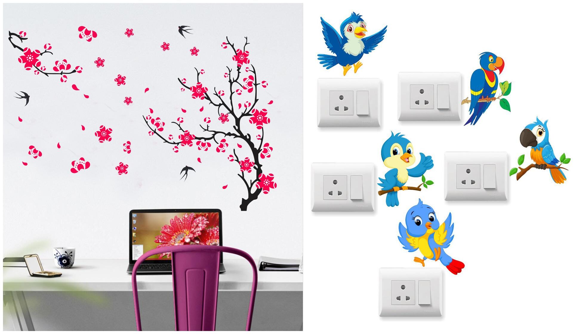 

Eja Art Different Tree With Flower Wall And Switch Board Sticker