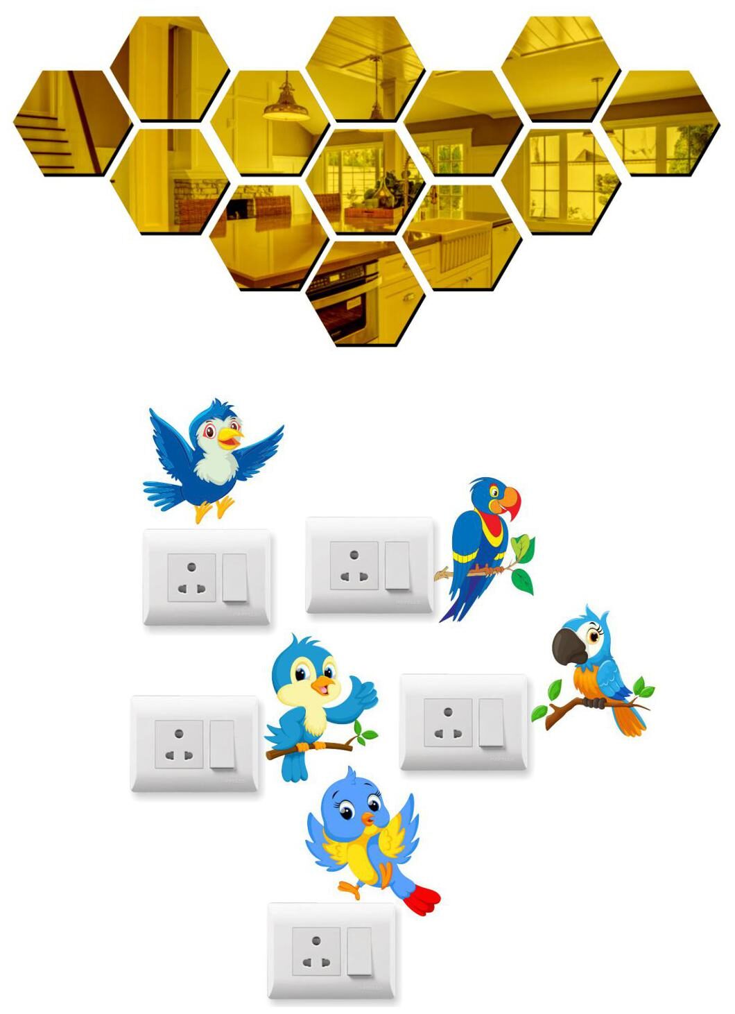 

Eja Art Hexagon 13 Golden Acrylic Wall And Switch Board Sticker