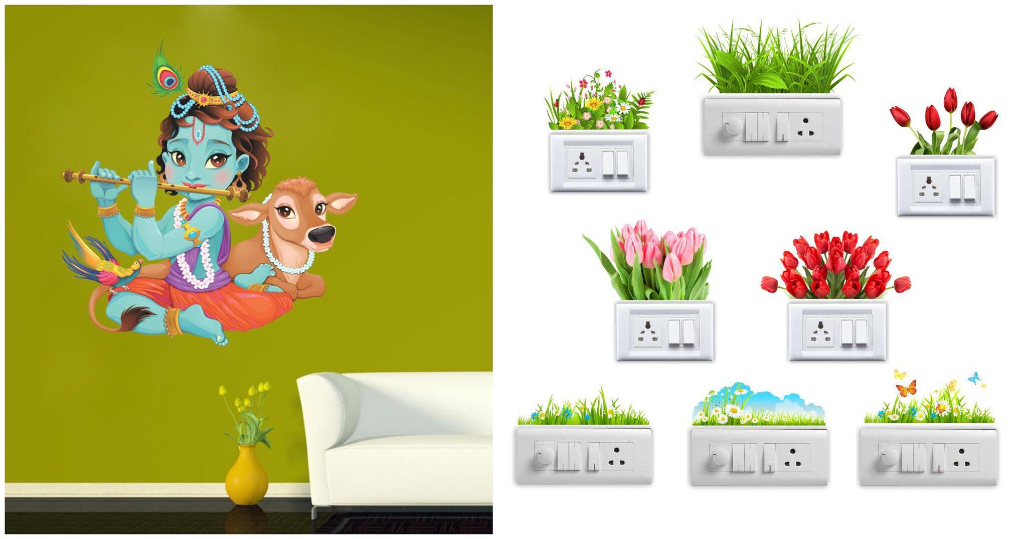 

Eja Art Lord Krishna Flute Playing With Cow Wall And Switch Board Sticker