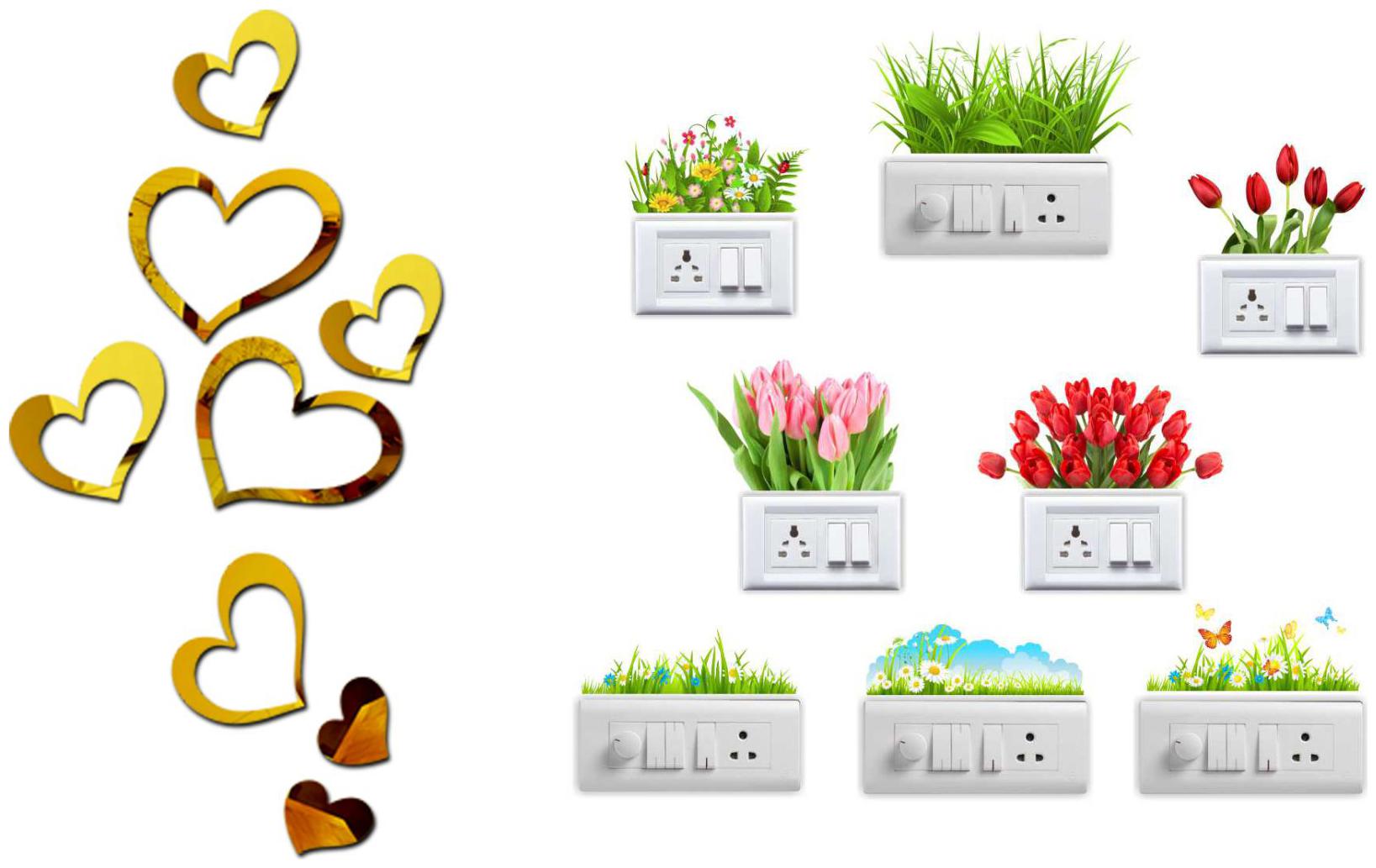 

Eja Art Love Heart 2 Set Golden Acrylic Wall And Switch Board Sticker