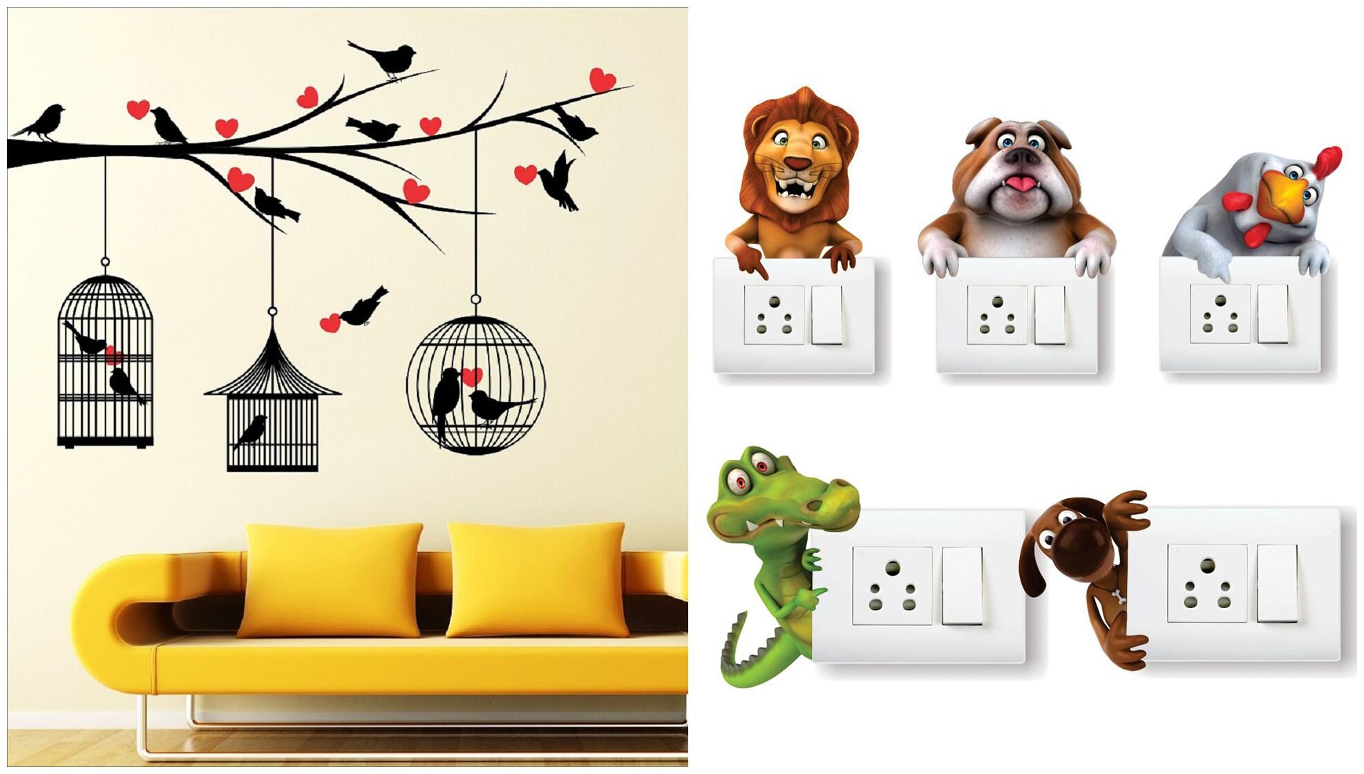 

Eja Art Love Birds With Hearts Wall And Switch Board Sticker