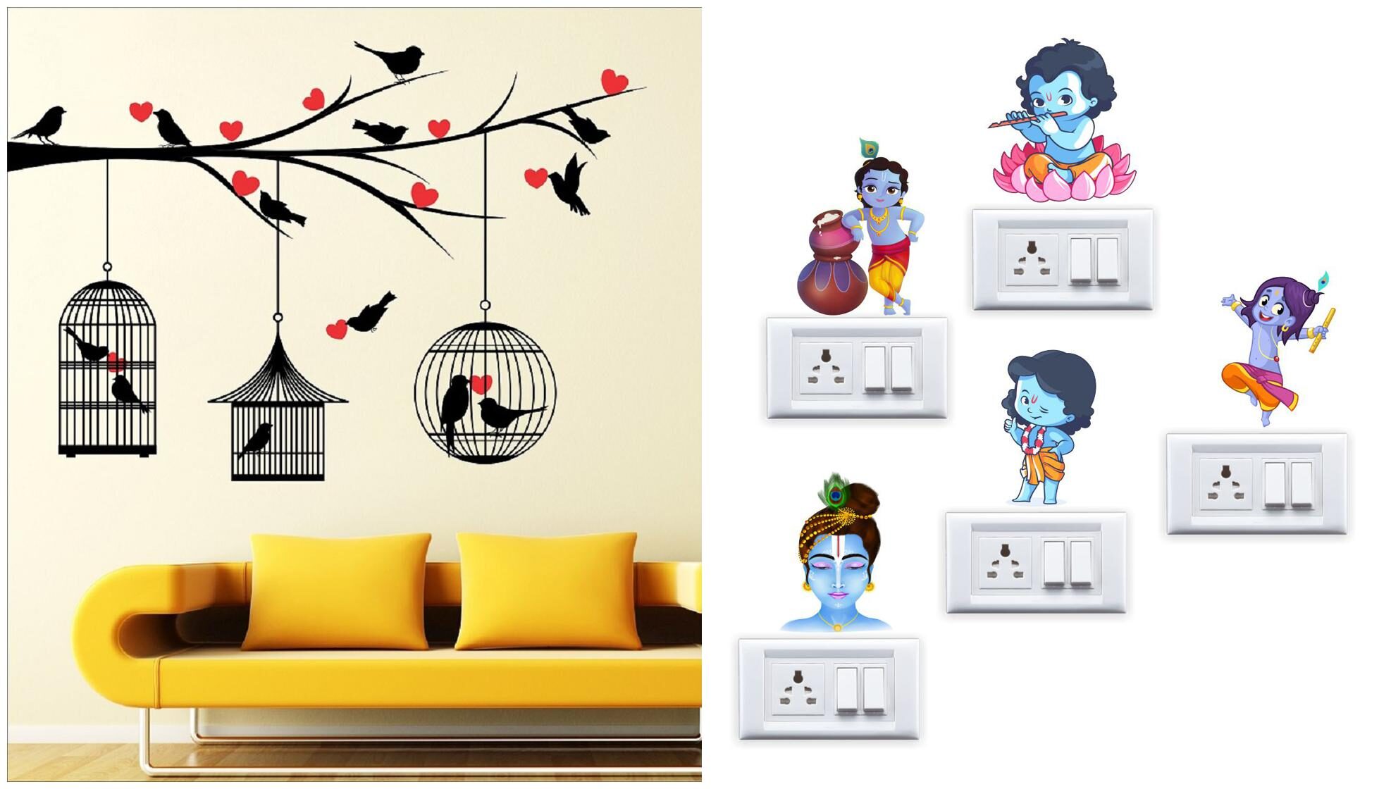 

Eja Art Love Birds With Hearts Wall And Switch Board Sticker