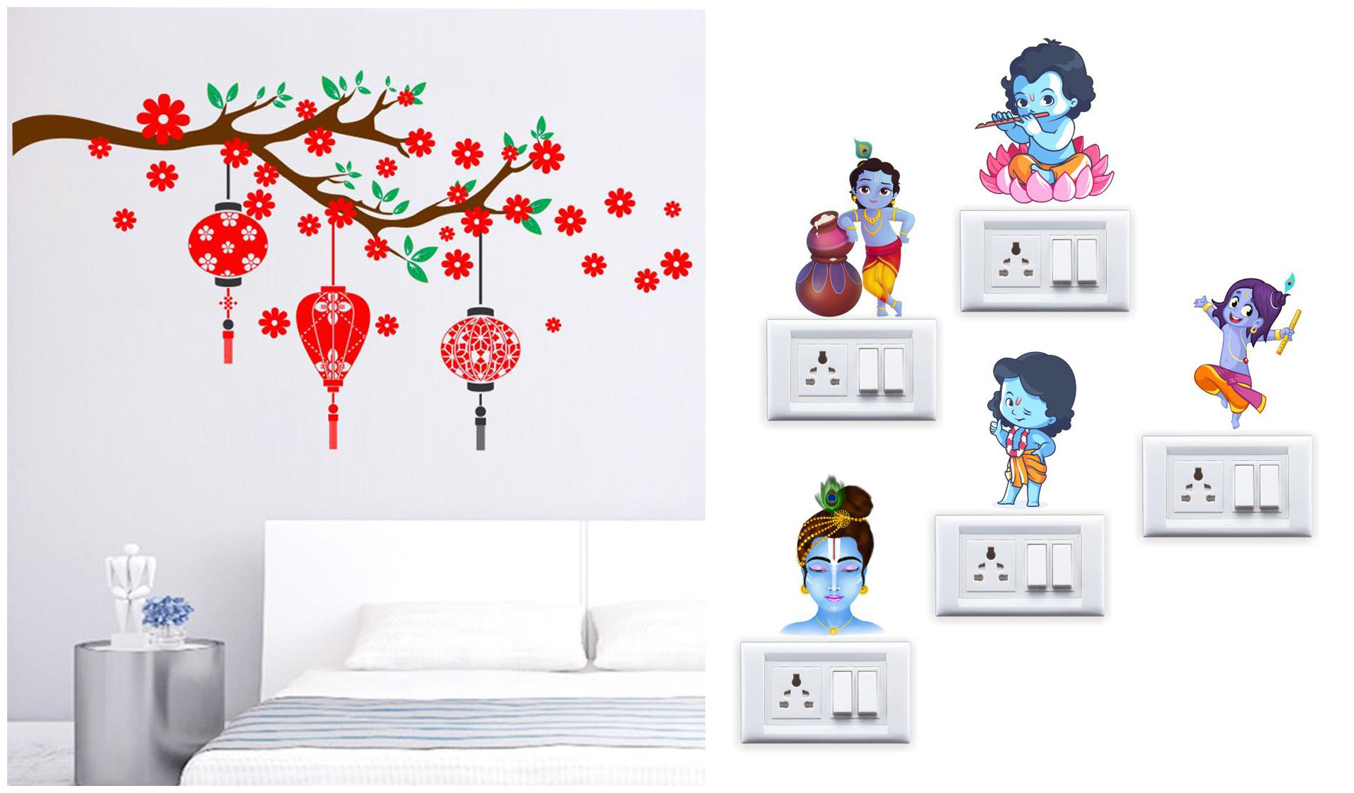 

Eja Art Red Flower With Lantern Wall And Switch Board Sticker