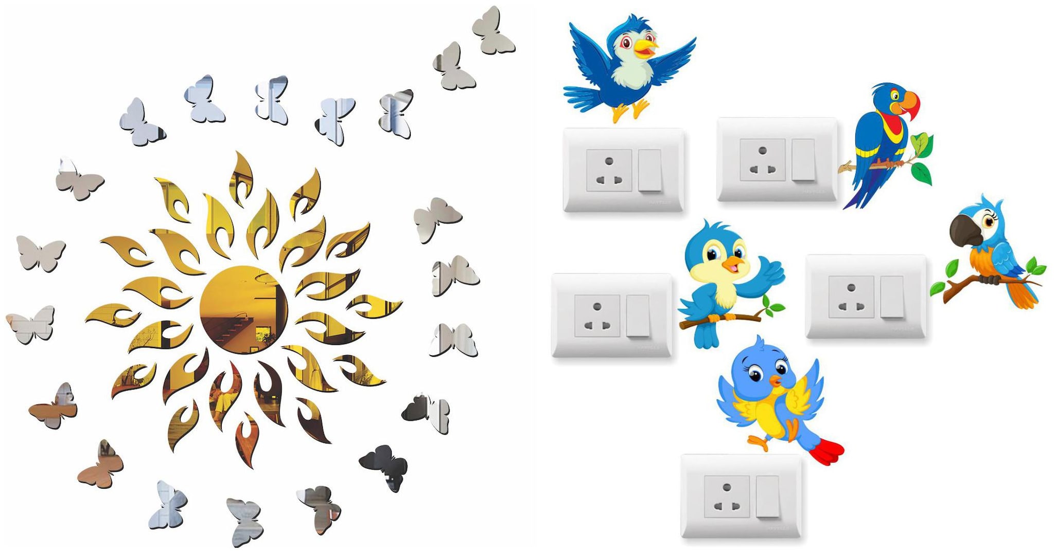 

Eja Art Sun Golden With Silver Butterfly Acrylic Wall And Switch Board Sticker