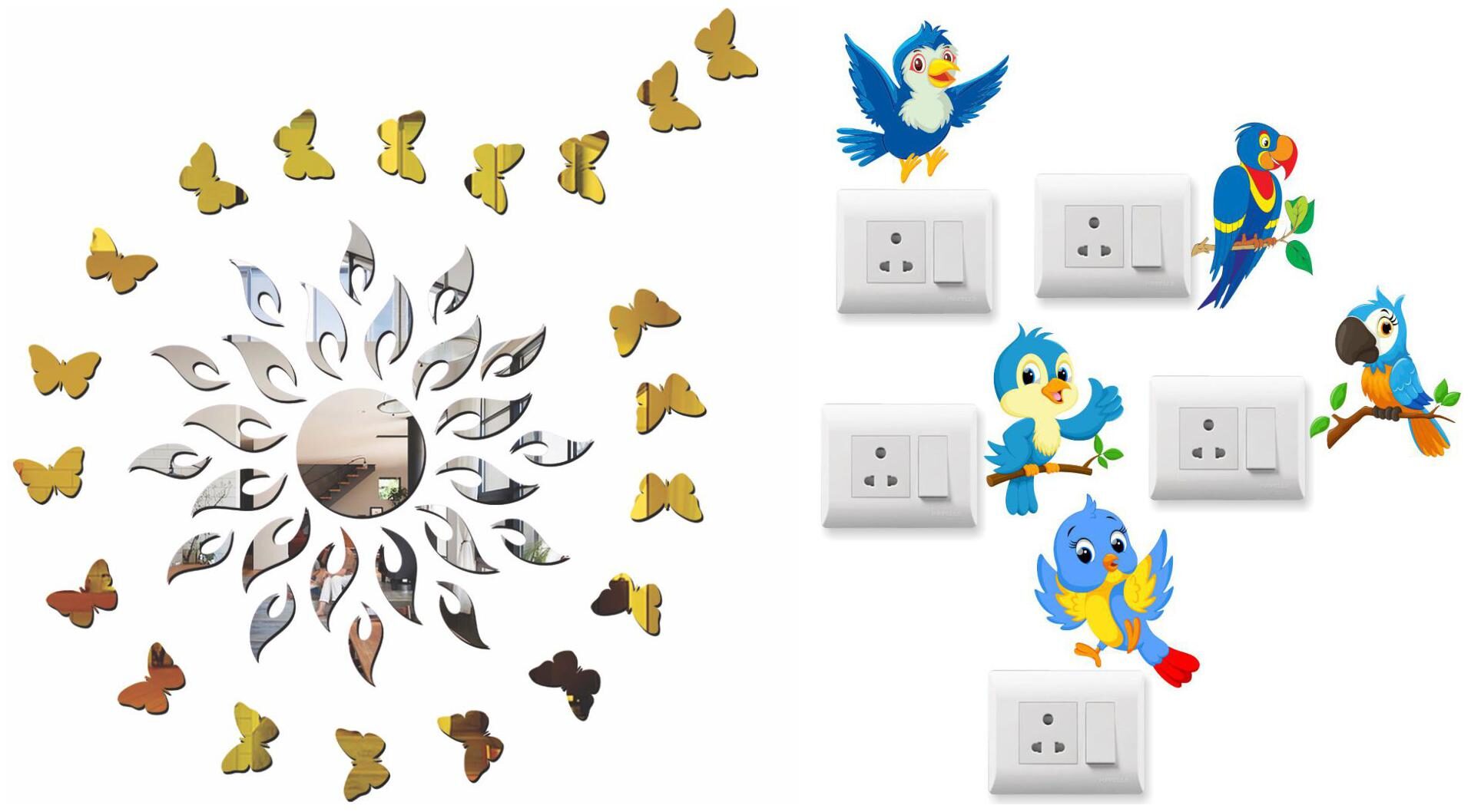 

Eja Art Sun Silver With Golden Butterfly Acrylic Wall And Switch Board Sticker