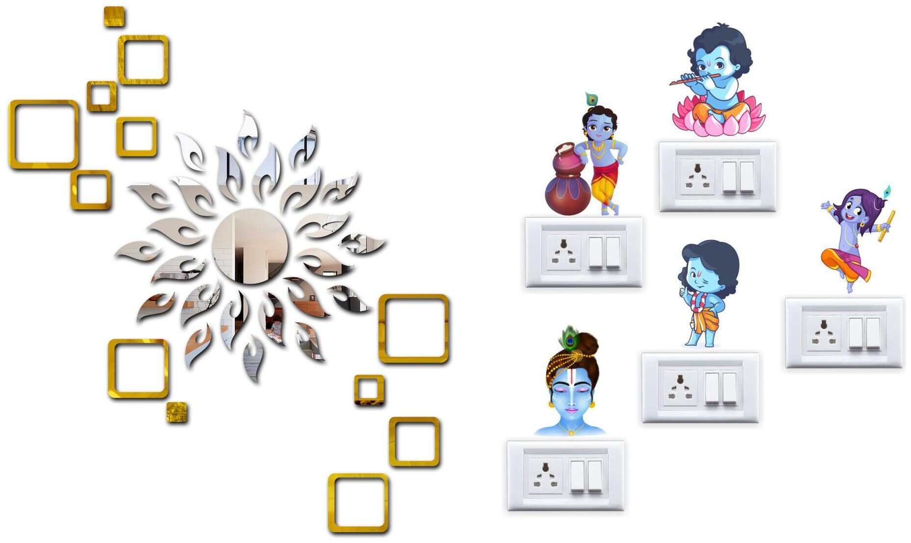 

Eja Art Sun Silver With Square 2 Set Golden Acrylic Wall And Switch Board Sticker
