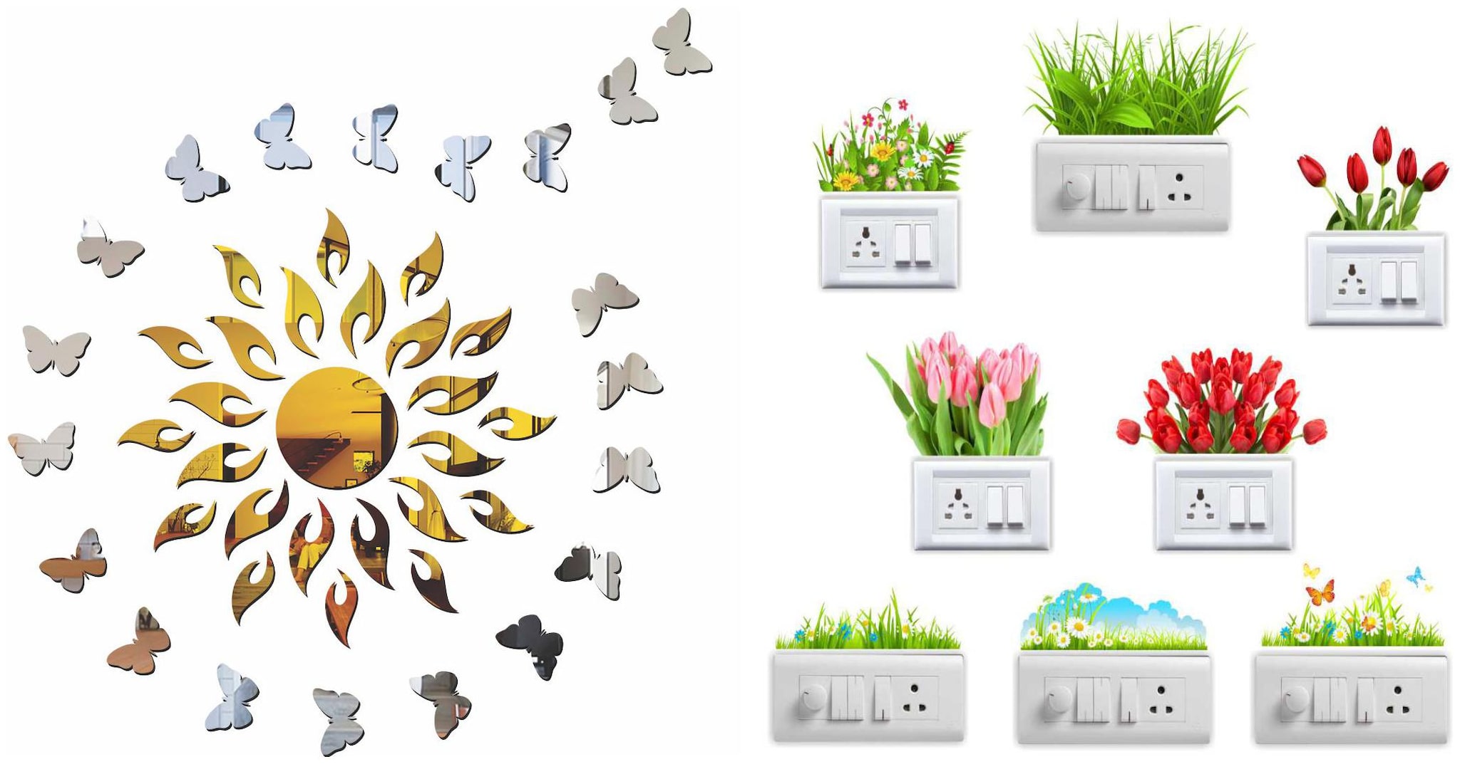 

Eja Art Sun Golden With Silver Butterfly Acrylic Wall And Switch Board Sticker