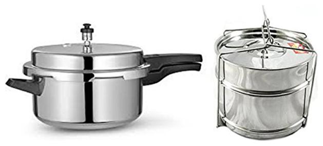 

eKitchen Diamond Outer Lid Aluminium Pressure Cooker 5 litres (ISI) with Manav Stainless Steel Cooker Separator Small (Compatible with Any 5L Outer lid Pressure cookers)