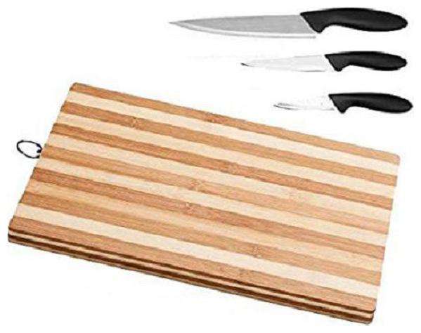 

ekitchen S-Max Bamboo Chopping Board 32 x 22 cms Irich Set of 3 Kitchen Knives (8 5 3 5 )