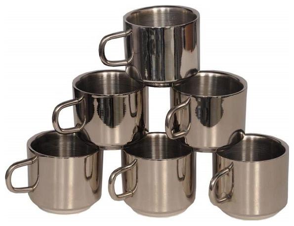 

eKitchen Set of 6 Double Walled Stainless Steel Coffee Tea Mugs