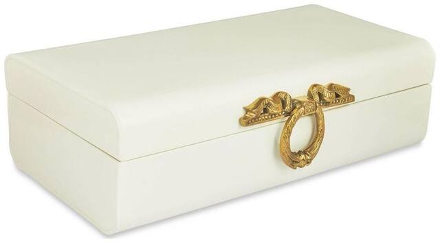Elan Vintage Style Buxa Metal Long Trunk, Decorative Box, Jewelry & Trinket Storage chest - Ornate Brass Ribbon Lock, Off White
