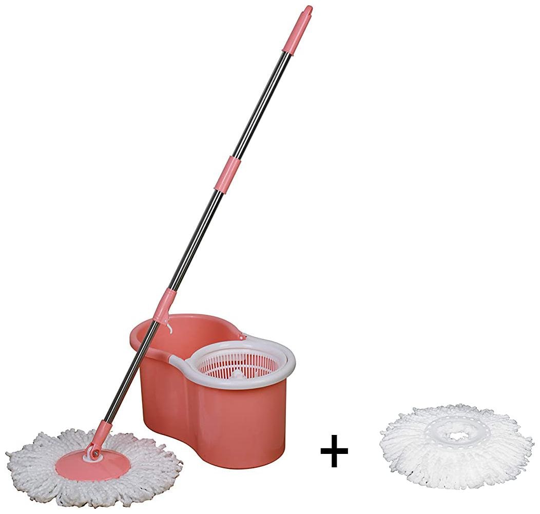 

Elegant Pink Spin Plastic Mop with 1 Extra Refill
