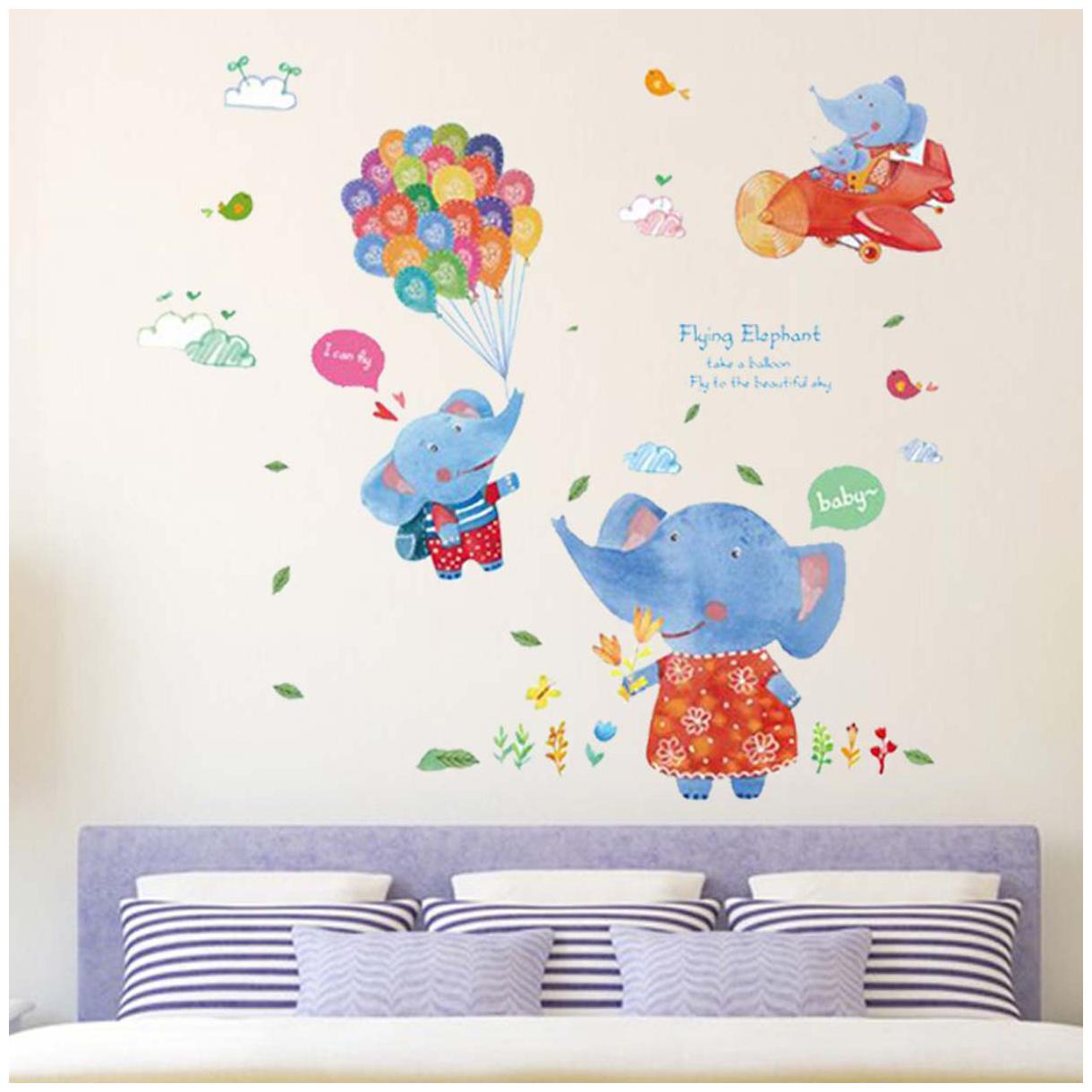 

Elephant with Hot Air Ballon Wall Sticker Size 3 (Wall Covering Area 80cm x 87cm) - WS-001356