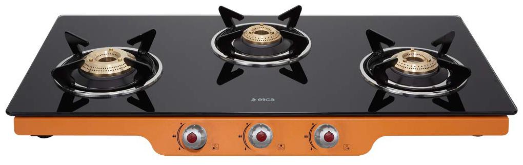 

Elica PATIO ICT 773 ORG AI S 3 Burner Automatic Regular Orange Black Gas Stove
