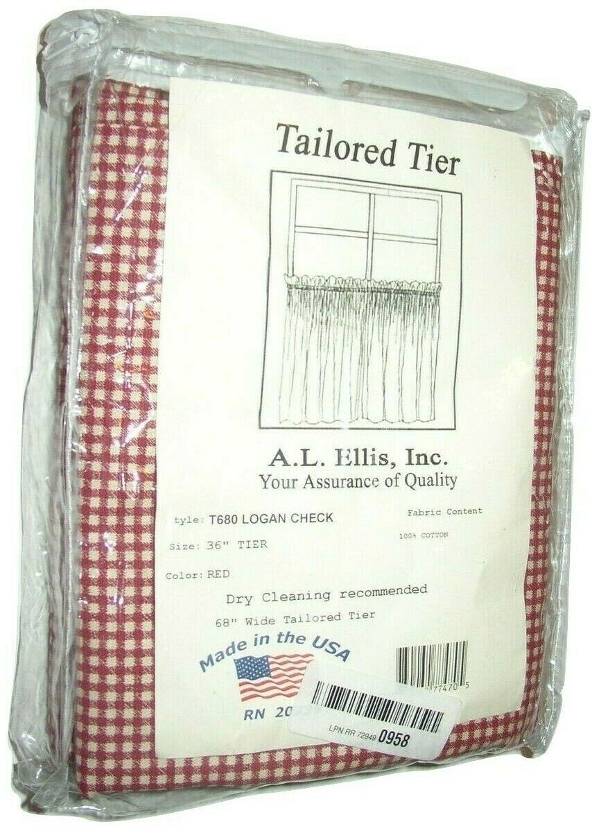

Ellis Logan Check Tier Curtain Set Kitchen 100 Cotton Farmhouse Deep Red 68X36