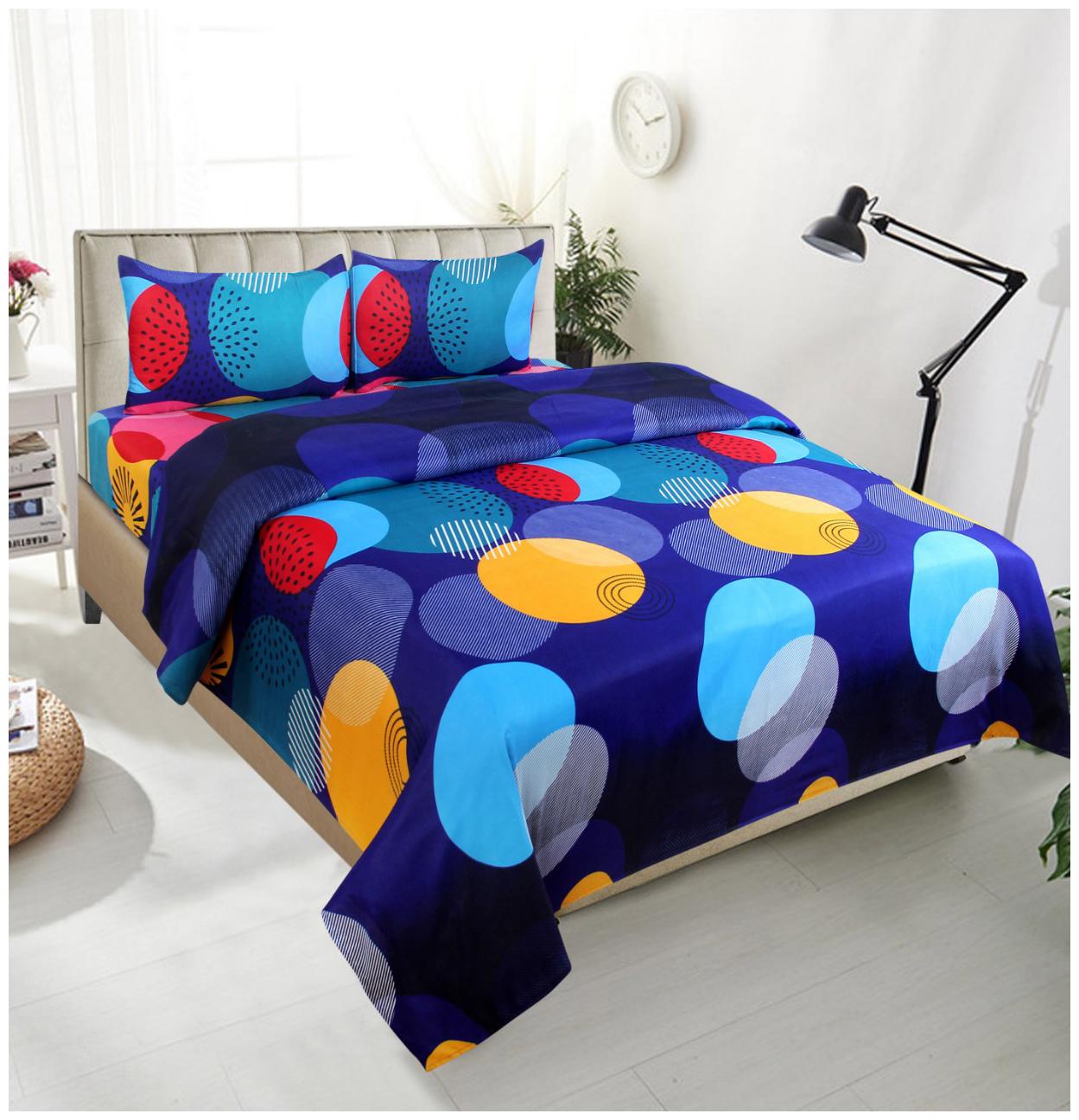 

ELLONIA Microfiber 3D Printed Double Size Bedsheet 177 TC ( 1 Bedsheet With 2 Pillow Covers Multi )