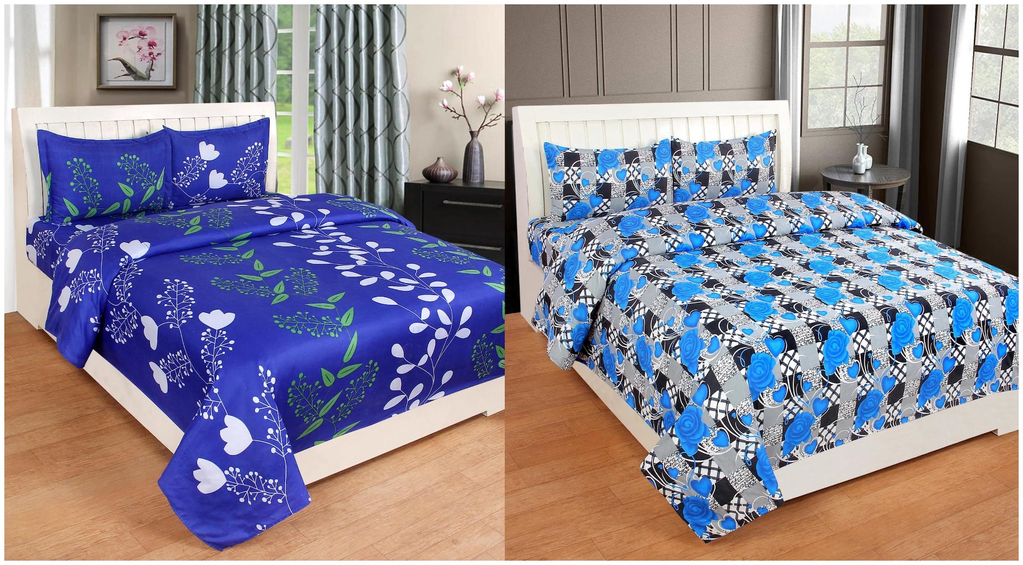 

ELLONIA Microfiber 3D Printed Double Size Bedsheet 190 TC ( 2 Bedsheet With 4 Pillow Covers Multi )