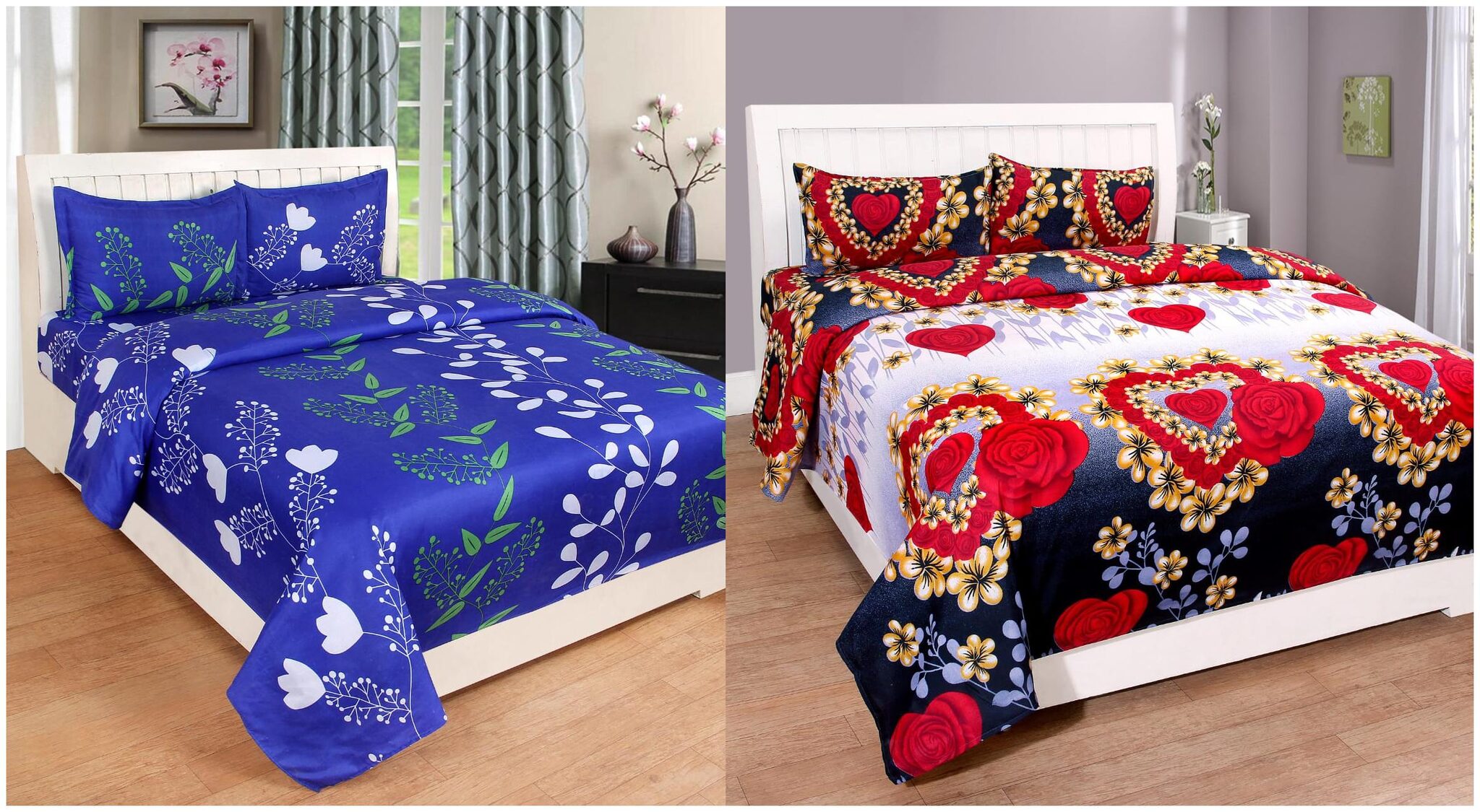 

ELLONIA Microfiber 3D Printed Double Size Bedsheet 190 TC ( 2 Bedsheet With 4 Pillow Covers Multi )