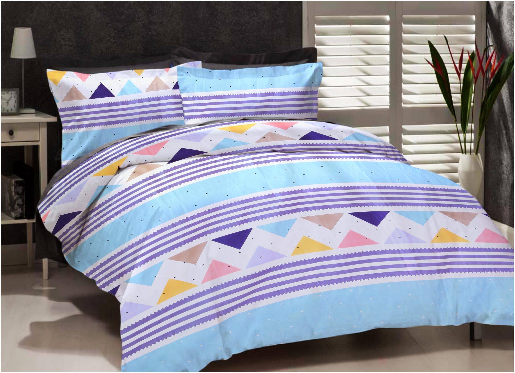 

ELLONIA Microfiber Geometric King Size Bedsheet 177 TC ( 1 Bedsheet With 2 Pillow Covers Multi )