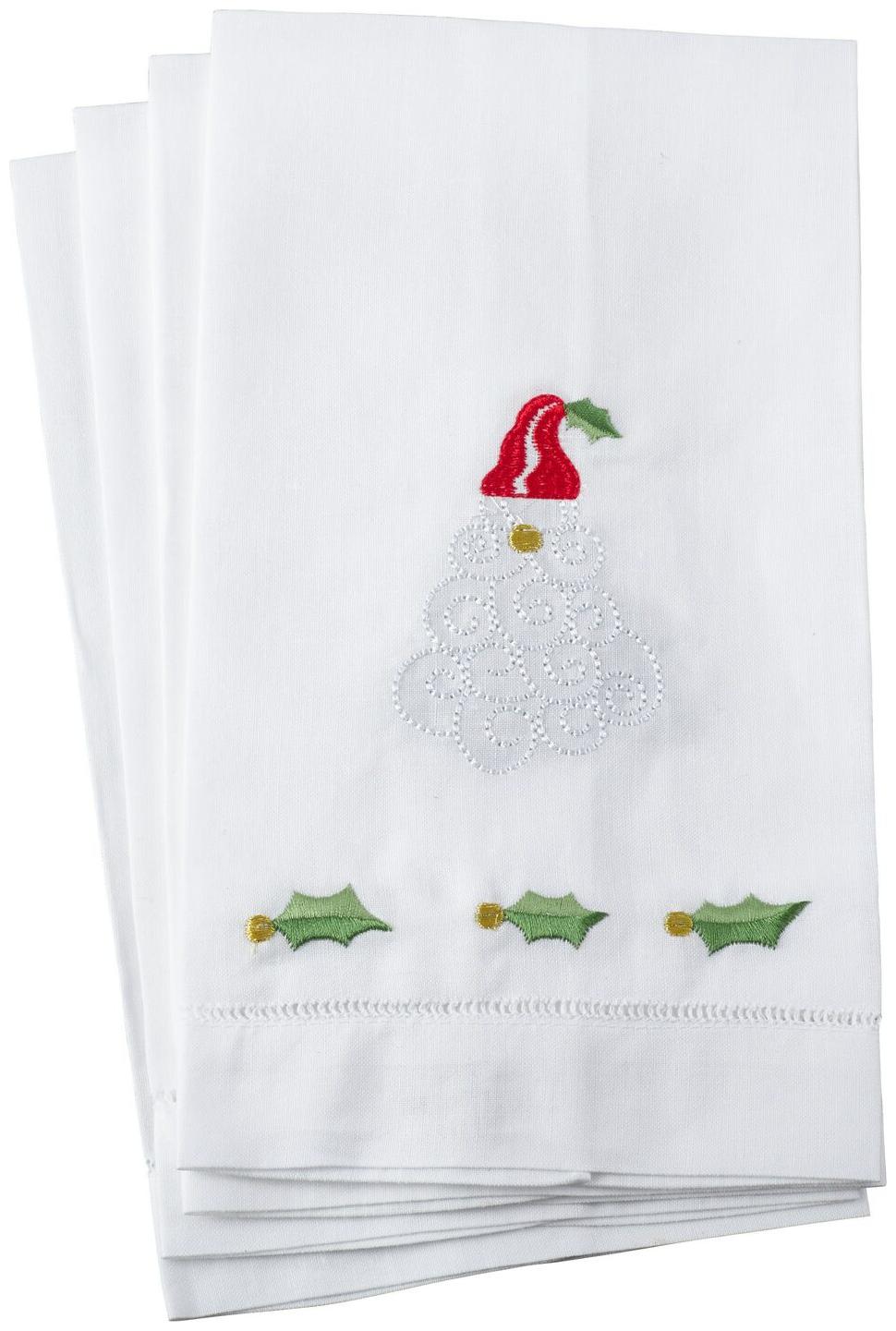 

Embroidered Santa Claus Christmas Hemstitched Linen Cotton White