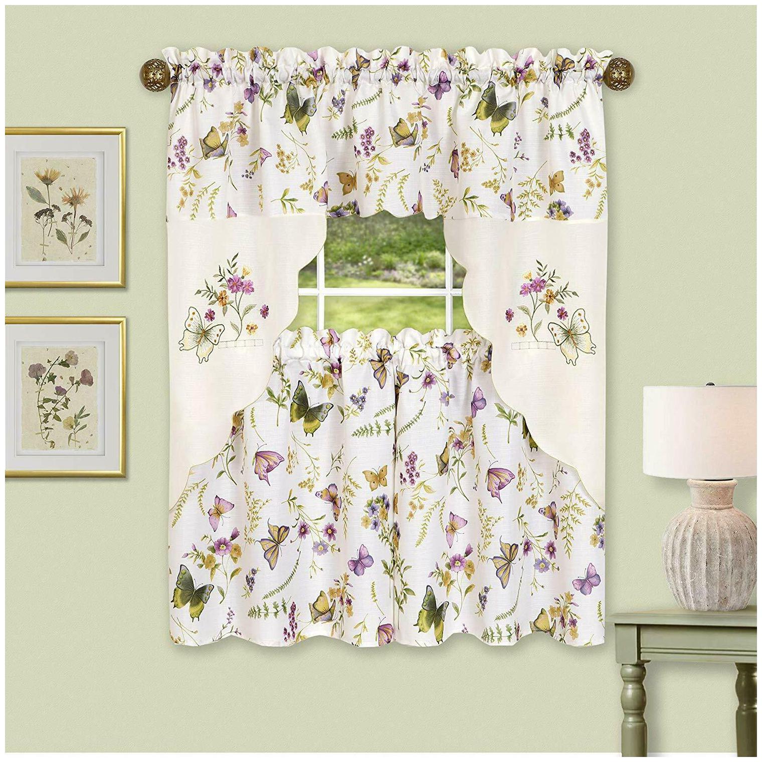 

Enchanted Kitchen Curtain Tier swag Set Flowers Butterflies