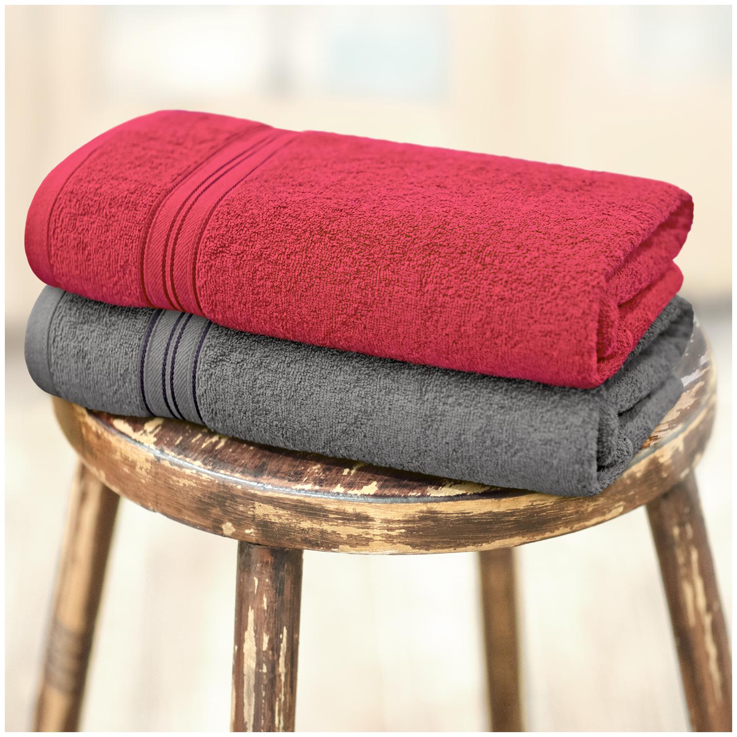 

Swiss Republic 480 GSM GSM Cotton Bath towel ( 2 pieces Grey Red )