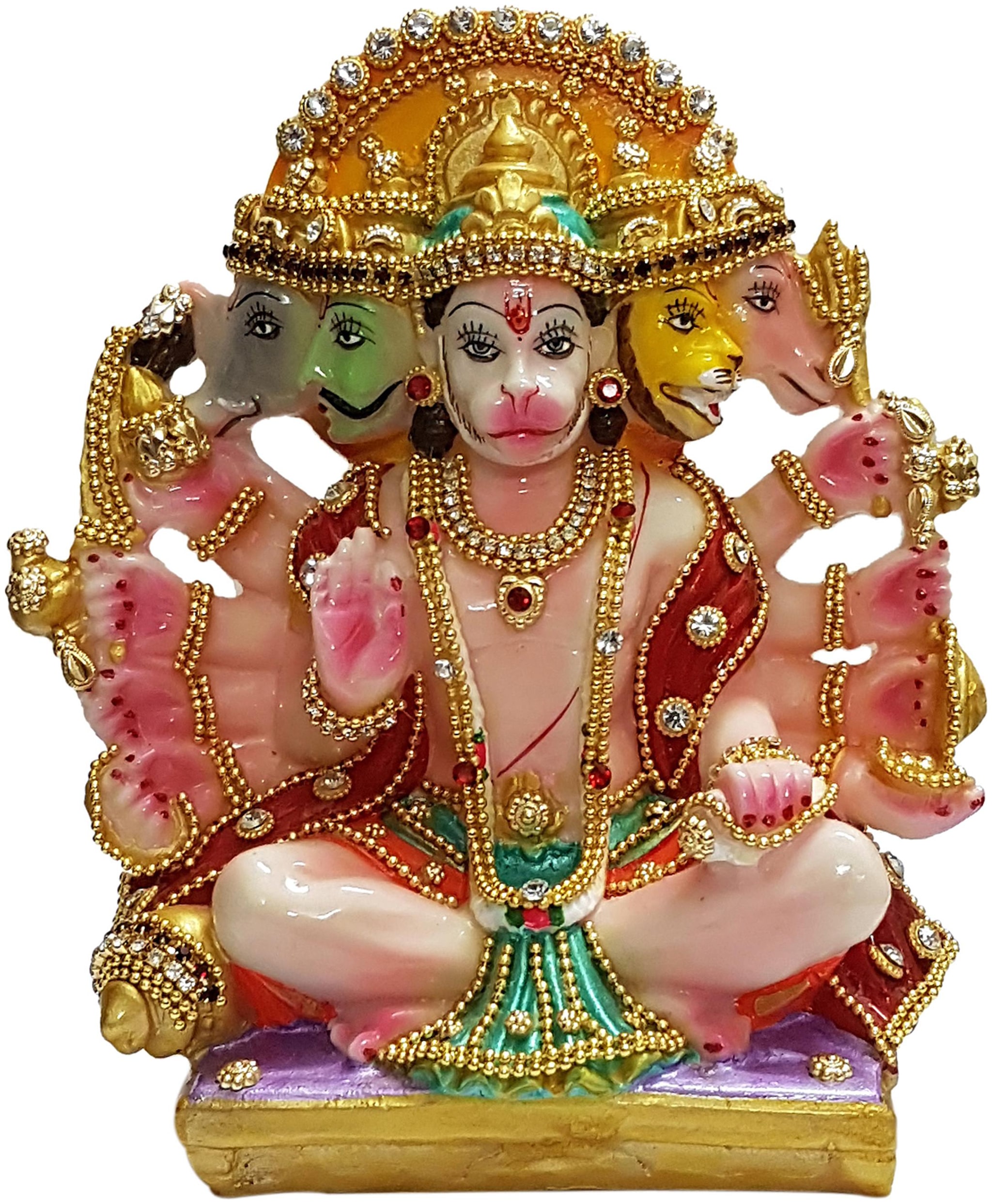

ESVAR STONECRAFT PANCHMUKHI HANUMAN JI WITH DECORATION Decorative Showpiece (Polyresin Marble) H X W X D 15X14X5 cm