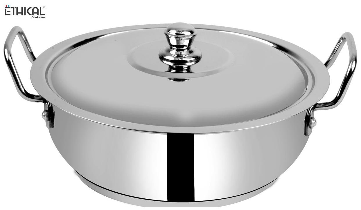 

Ethical Fineart Stainless Steel Encapsulated Bottom Kadhai with SS Lid Diameter 2 7 L 24 cm (Stainless Steel Induction Bottom)