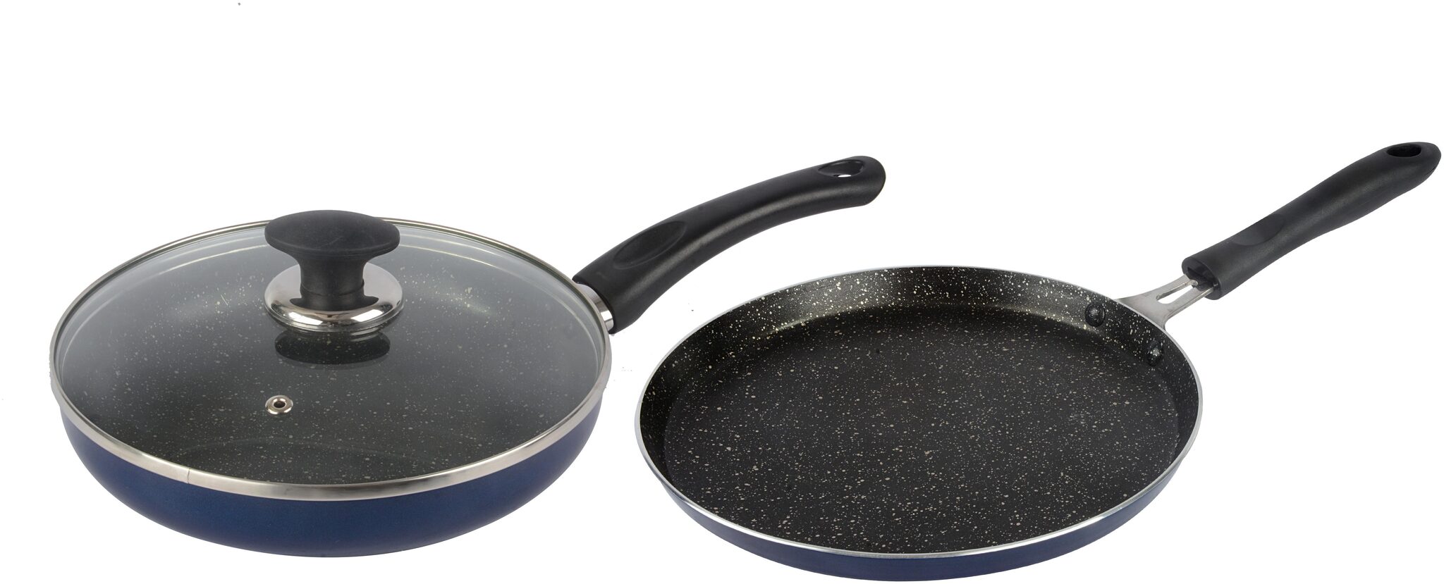 

Ethical Mastreo Series without Induction Base Non-Stick Iduction Base Fry Pan Dosa Tawa combo 3 Pcs Cookware Set with Glass Lid