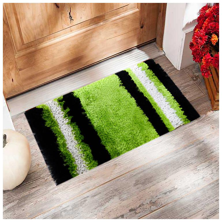 

Ever Green Carpets Premium Collection Anti Skid Black Green Shaggy Mat for Bed side Door Office and Bathroom