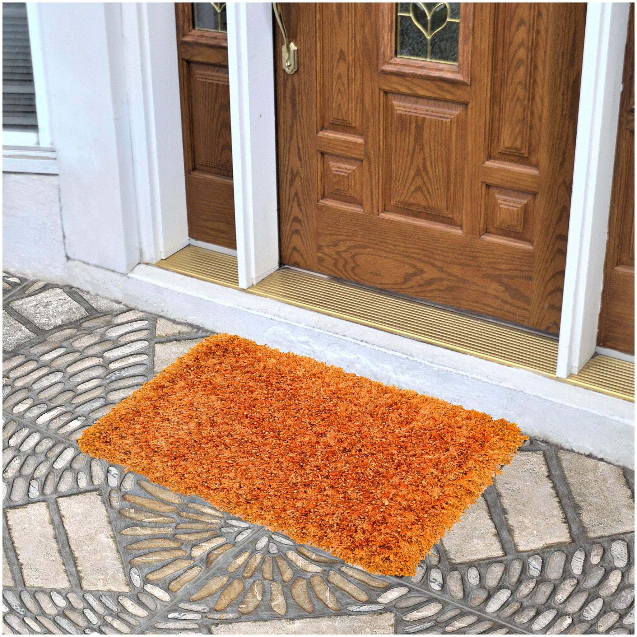 

Ever Green Carpets Premium Collection Anti Skid Orange Shaggy Mat for Bed side Door Office and Bathroom