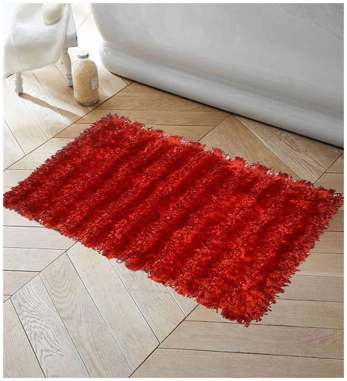 

Ever Green Carpets Premium Collection Anti Skid Red Shaggy Mat for Bed side Door Office and Bathroom