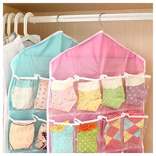 

EVERBUY 2Psc Washable 16 Grids Pouch Clothes Sock Underwear Bra Hanging Storage Bag Organizer