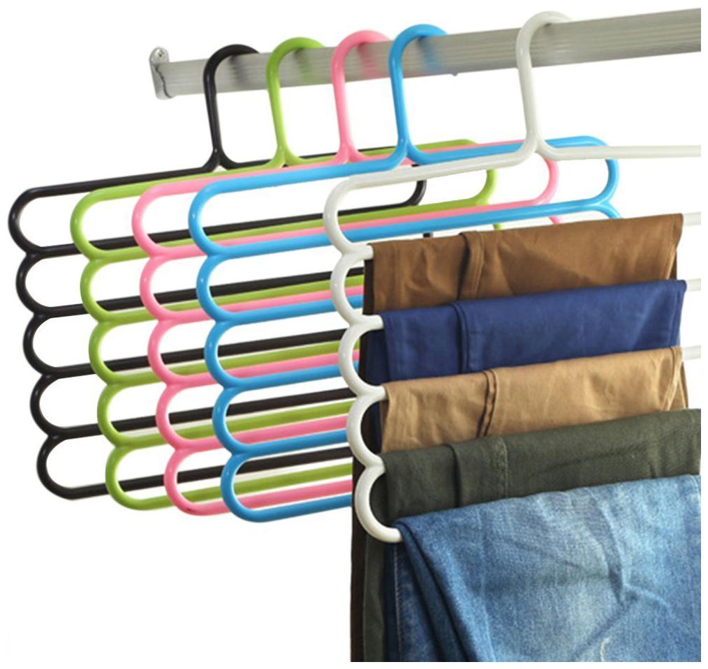 

EVERBUY 5PSC 5 Layer Plastic Colourful Pants Scarf Trousers Clothes Towels Hanger Holder